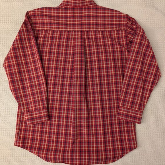 Red Plaid Button-Down Shirt Unisex Oversized Cotton Blend - Picture 7 of 13